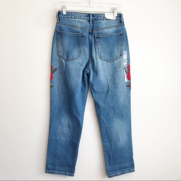 NWT NEW PACSUN mom jeans embroidered red rose boho dad 90s y2k high rise floral - Picture 3 of 11